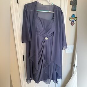 JJ’s House Dusty Blue Chiffon Dress with Matching Shawl – Size 14